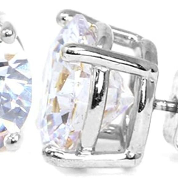Gold and Silver 3-12mm Stainless Steel Cubic Zirconia Stud Earrings with Clear C - Picture 3 of 6